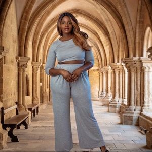 Heather Grey 2 Piece Crop Top Lounge Set